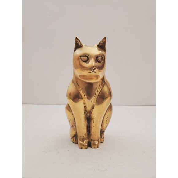 Cat Brass Sculpture, Cute Old Vintage Animal Brass Figurine, Handmade Mini , - Picture 1 of 10